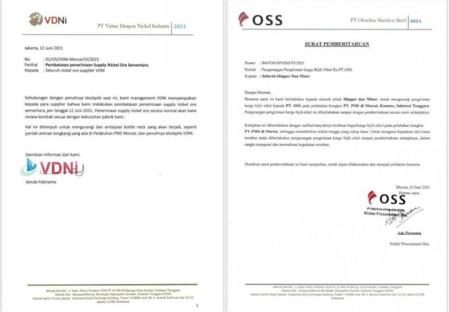 Surat VDNI dan OSS ke Penambang Rakyat di Sulawesi Tenggara